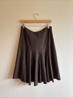Vintage Wool Club Monaco Dark Brown A-Line Flared Skirt